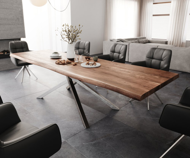 Jídelní stůl Edge 300x100 XL akácie hnědá křížová podnož pravoúhlý