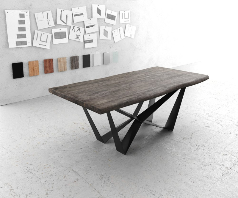 Jídelní stůl Edge 200x100 XL akácie platina plochá ocel černá