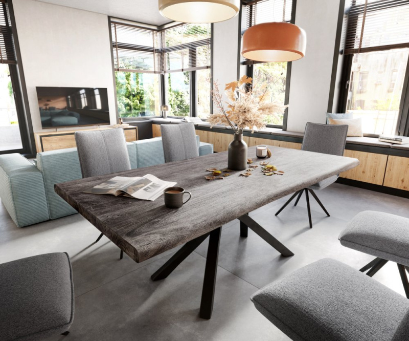 Jídelní stůl Edge 200x100 XL akácie platina křížová podnož černá
