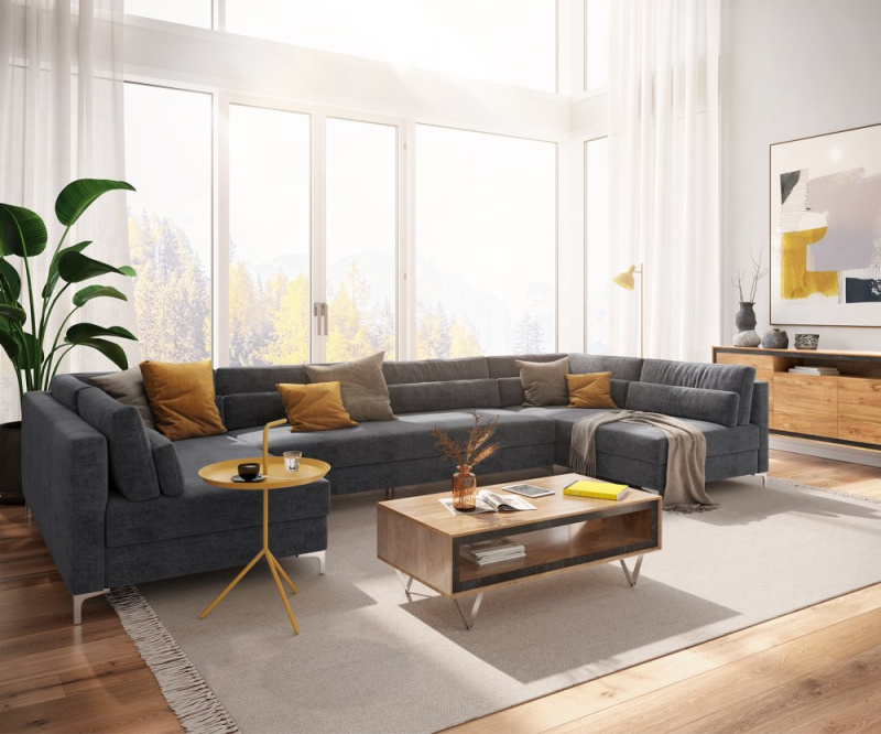 Pohovka ve tvaru "U" Elio XL 400x185 cm mikrovlákno grafitová