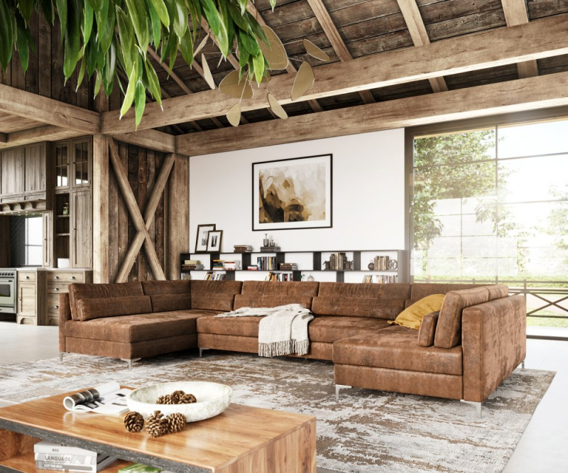 Pohovka ve tvaru "U" Elio XL 400x185 cm imitace kůže vintage hnědá