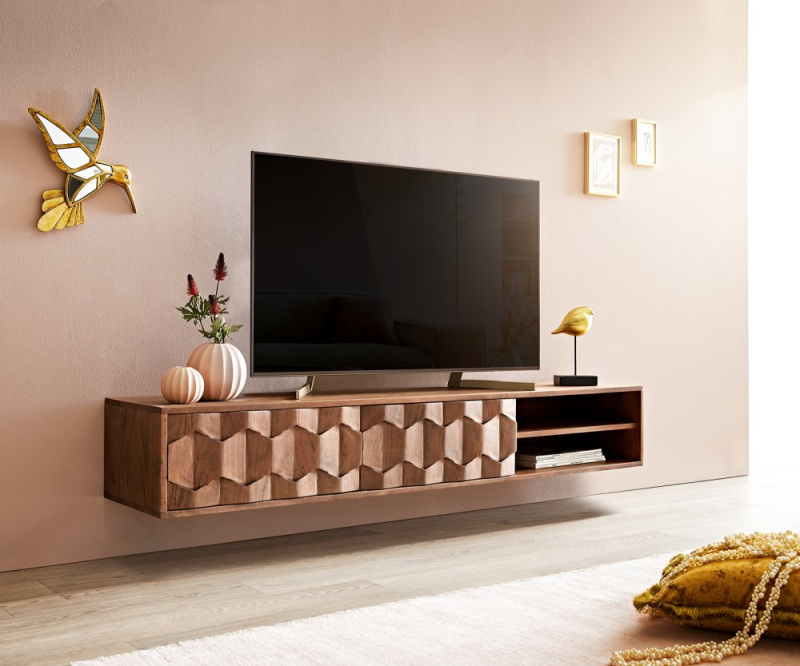 TV stolek Fevo 160 cm akácie hnědá 2 dvířka závěsné