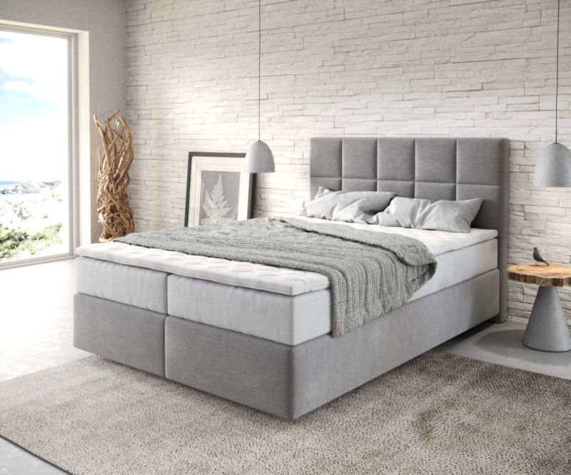 Boxspring postel Dream-Fine 140x200 cm mikrovlákno šedá s taštičkovou
