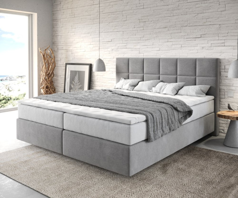 Boxspring postel Dream-Fine 180x200 cm mikrovlákno šedá s taštičkovou