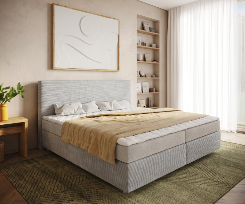 Boxspring postel Dream-Well manšestr 200x200 cm s matrací a topperem