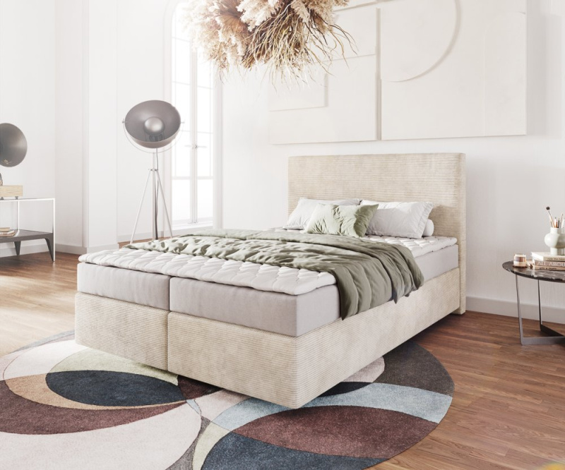 Boxspring postel Dream-Well 140x200 cm manšestr béžová s matrací