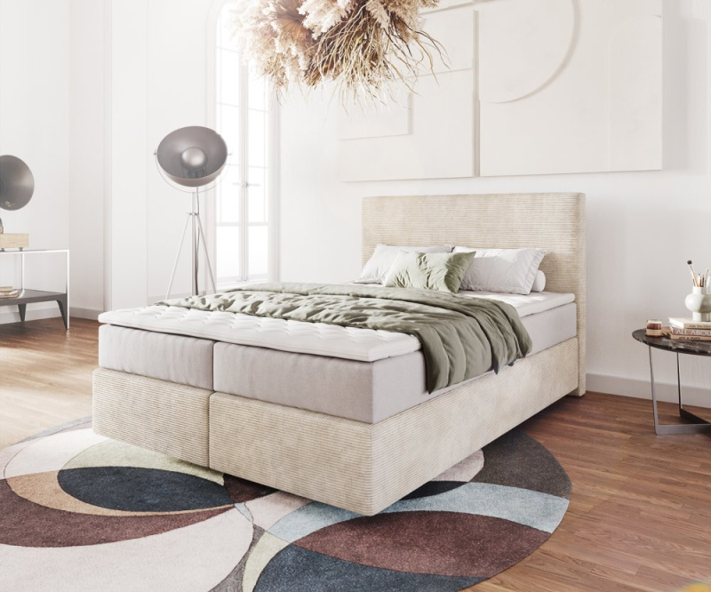 Boxspring postel Dream-Well 140x200 cm manšestr béžová s taštičkovou