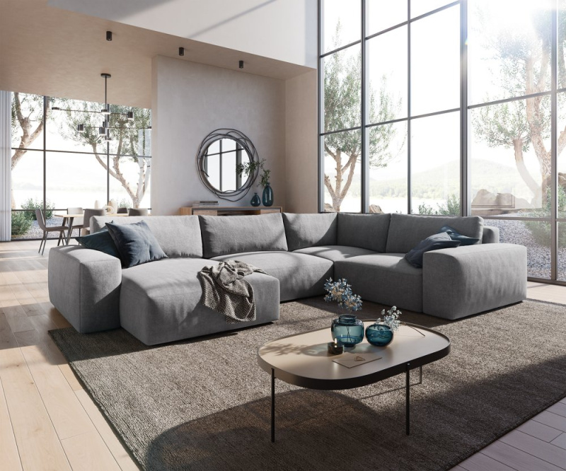 Pohovka ve tvaru "U" Lanzo XL 370x260 cm šedá mikrovlákno variabilní