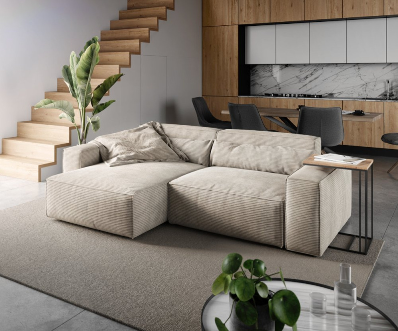 Rohová pohovka Sirpio D 250x155 cm manšestr béžová variabilní lenoška