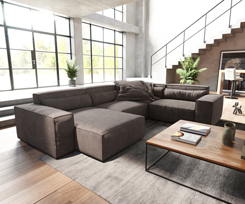 Pohovka ve tvaru "U" Sirpio D 330x240 cm mikrovlákno khaki-hnědá