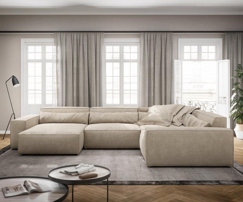 Pohovka ve tvaru "U" Sirpio XL 360x260 cm manšestr béžová variabilní