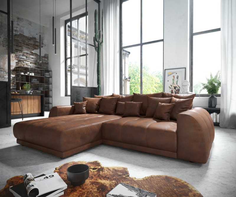 Rohová pohovka Violetta 300x220 cm hnědá koženka variabilní lenoška