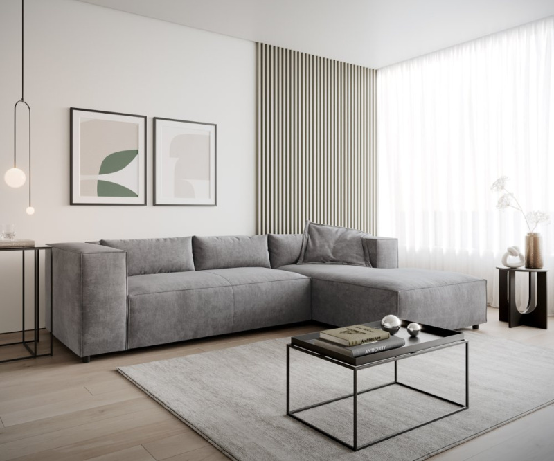 Rohová pohovka Brom 260x175 cm šedá lenoška mikrovlákno pravá