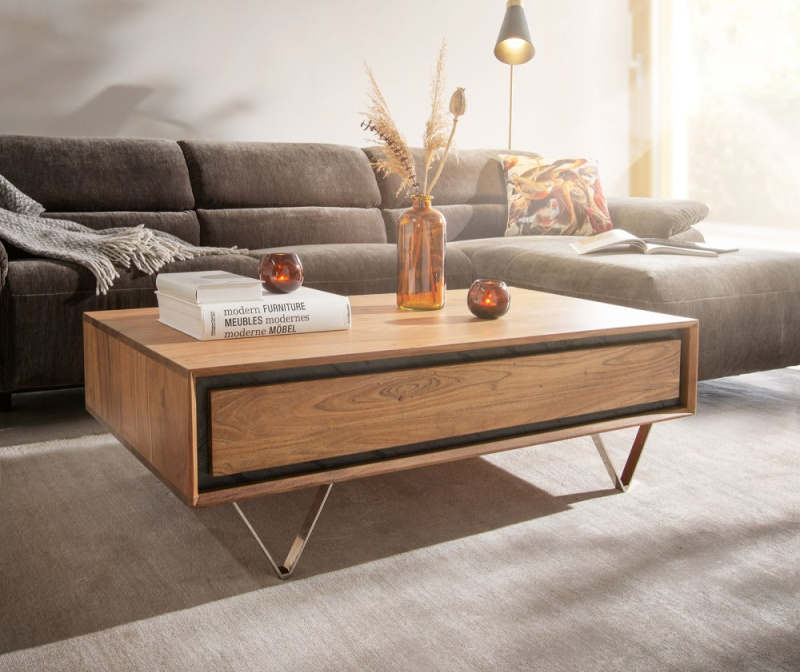 Konferenční stolek Stonegrace 115x60x40 cm přírodní akácie 2 zásuvky