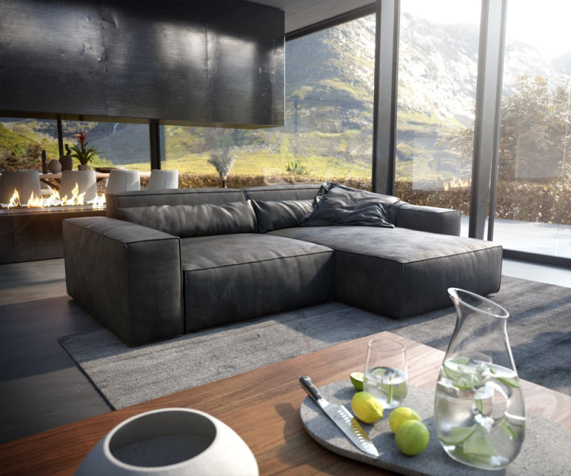 Rohová pohovka Sirpio XL 270x175 cm koženka antracitová vintage