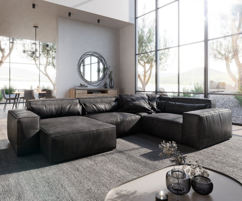 Pohovka ve tvaru "U" Sirpio D 330x240 cm imitace kůže antracitová