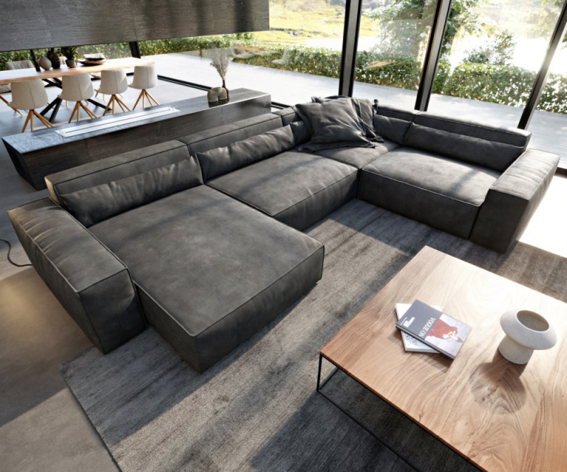 Pohovka ve tvaru "U" Sirpio XL 360x260 cm imitace kůže vintage