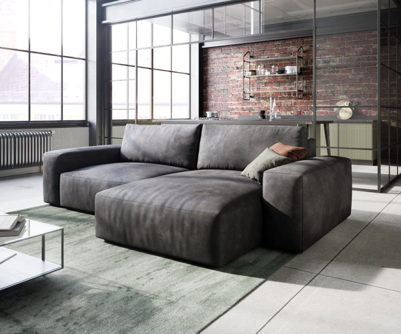 Rohová pohovka Lanzo L 260x160 cm koženka antracitová vintage