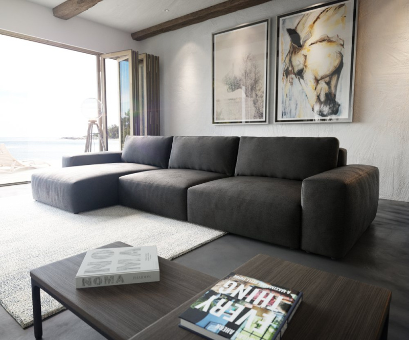 Rohová pohovka Lanzo XL 380x175 cm koženka antracitová vintage