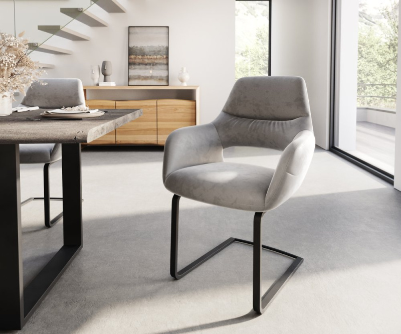 Jídelní židle Yago-Flex konzolová podnož plochá černá samet šedá