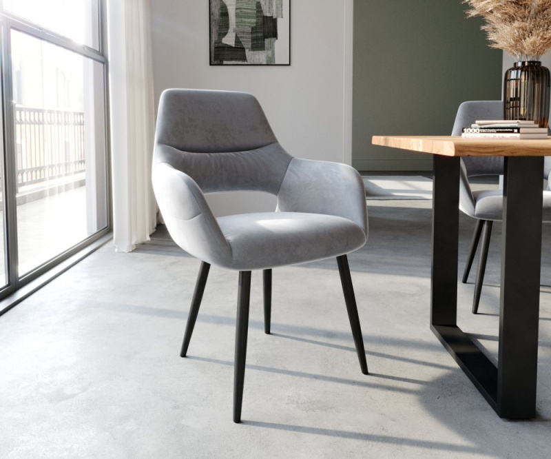 Jídelní židle Yago-Flex 4 zúžené podnož černá samet šedá