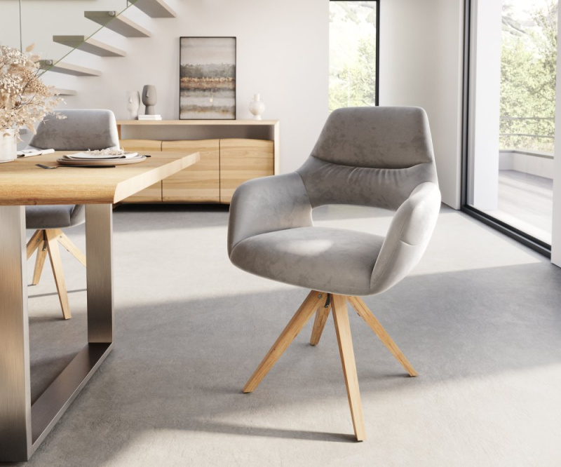 Jídelní židle Yago-Flex dřevěná podnož hranatá samet šedá