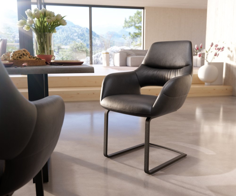 Jídelní židle Yago-Flex konzolová podnož plochá černá pravá kůže černá