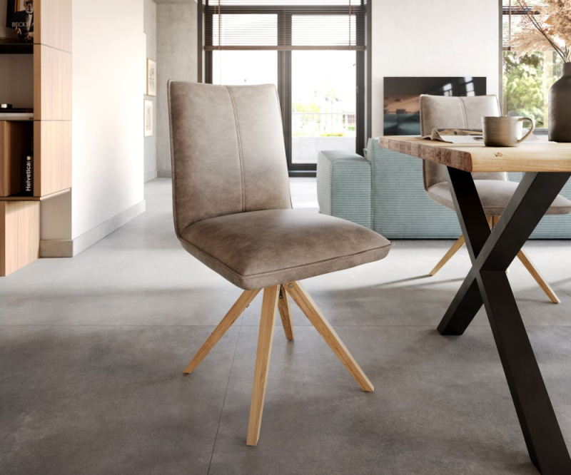 Jídelní židle Lelio-Flex dřevěná podnož hranatá mikrovlákno taupe