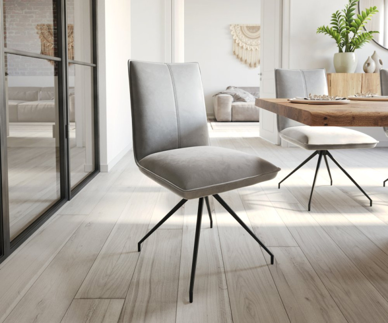 Jídelní židle Lelio-Flex křížová podnož zúžená černá samet šedá 180°