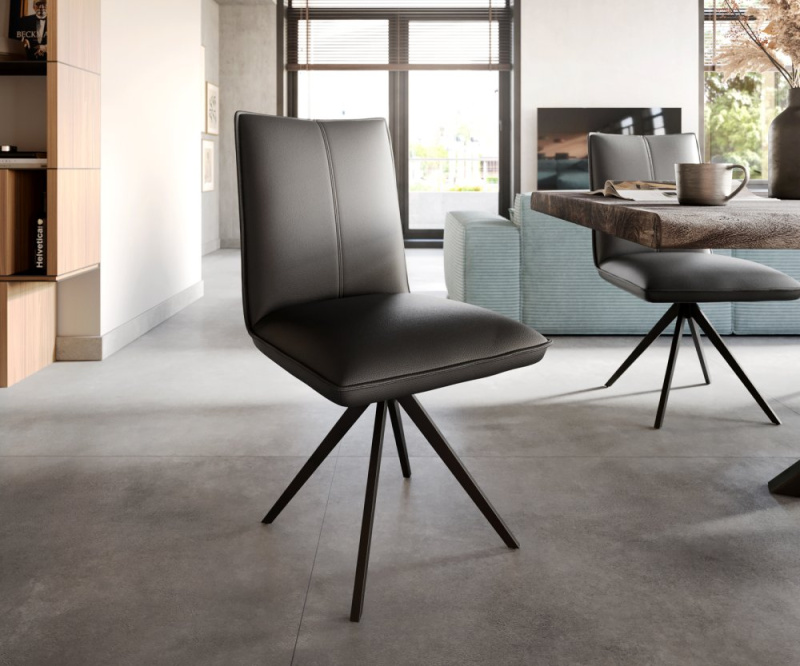 Otočná židle Lelio-Flex křížová podnož široká černá pravá kůže černá