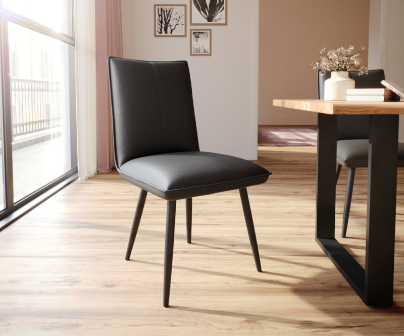 Jídelní židle Lelio-Flex zúžená podnož černá pravá kůže černá