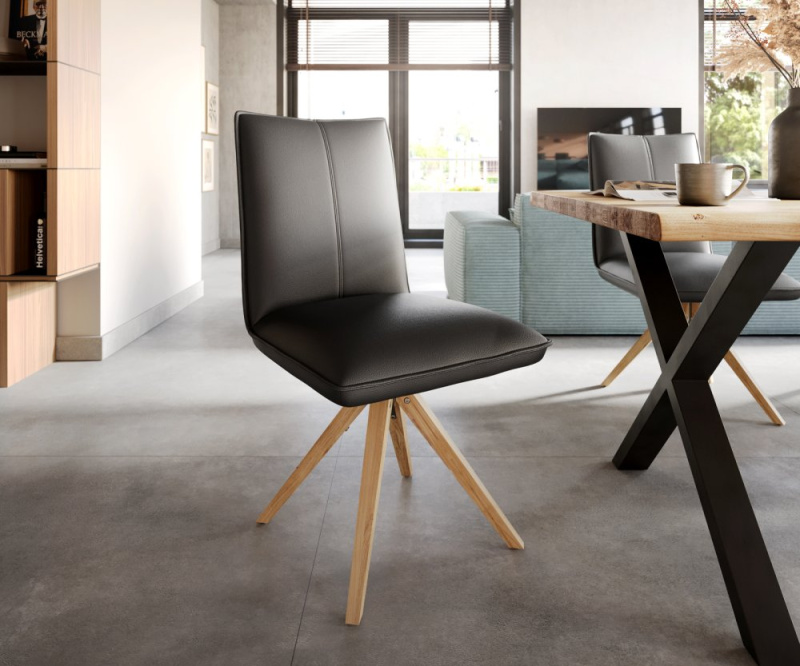 Jídelní židle Lelio-Flex dřevěná podnož hranatá pravá kůže černá