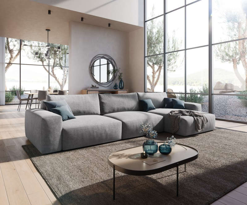 Rohová pohovka Lanzo XL 380x175 cm šedá mikrovlákno variabilní lenoška