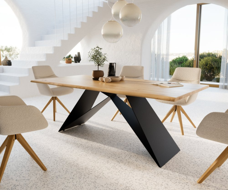 Jídelní stůl Edge 200x100 cm přírodní dub podnož ve tvaru "V" černá