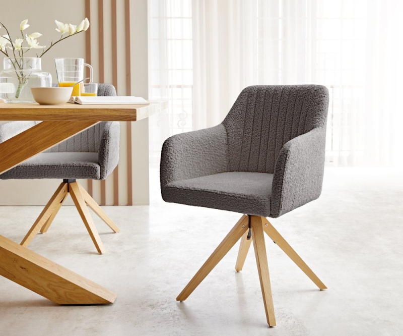 Otočná židle Greg-Flex dřevěná podnož hranatá bouclé šedá 180°