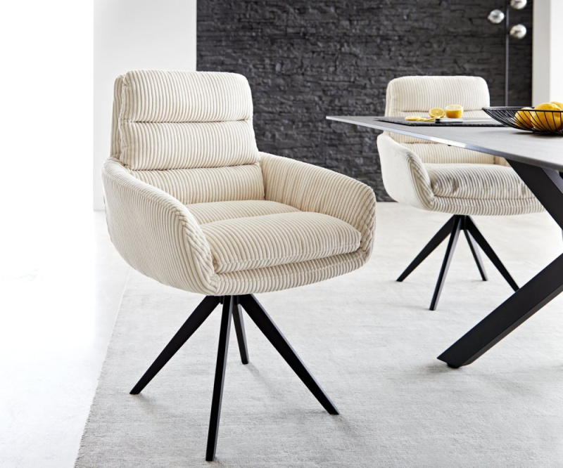 Otočná židle Abelia-Flex béžová manšestr křížová podnož hranatá černá