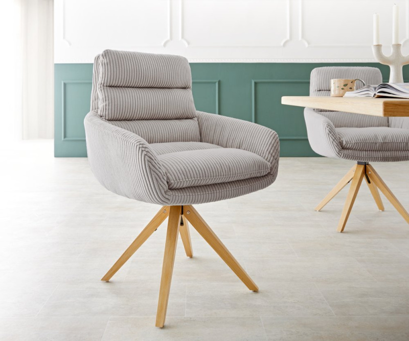 Otočná židle Abelia-Flex dřevěná podnož hranatá manšestr stříbrně šedá