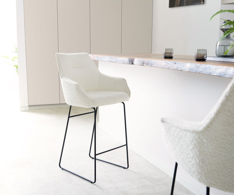 Barová židle Alja-Flex tenká podnož kovová černá bouclé bílá