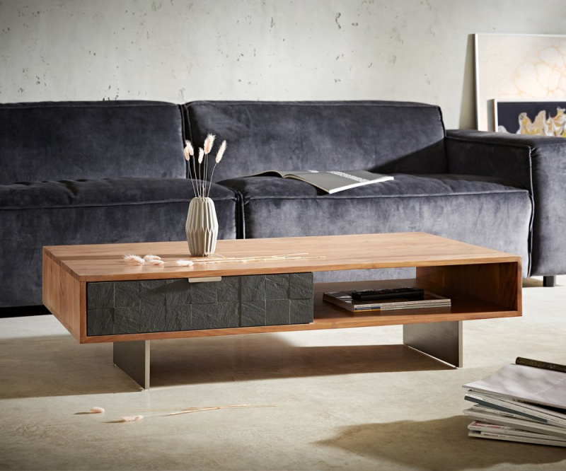 Konferenční stolek Teele 115x60 cm přírodní akácie a břidlice 2