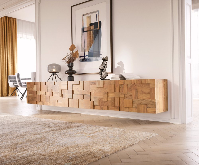 TV stolek Puzzle 260 cm přírodní akácie závěsné