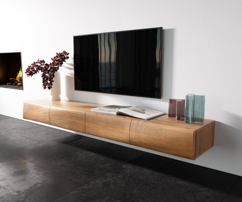 TV stolek Nová 200 cm přírodní akácie 4 dvířka závěsné