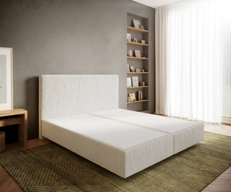 Boxspring postel Dream-Well 180x200 cm bouclé smetanovo-bílá