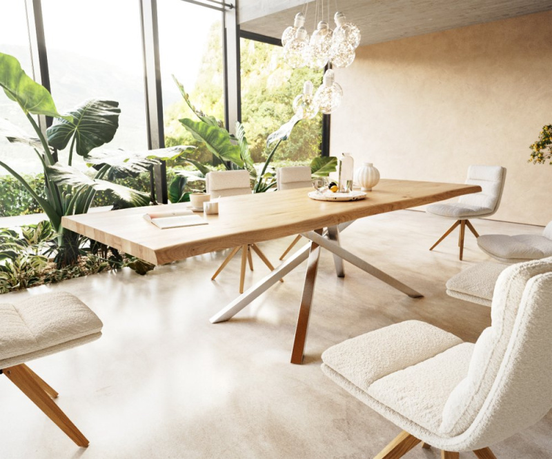 Jídelní stůl Edge 300x100 dub přírodní křížová podnož hranatý nerezová