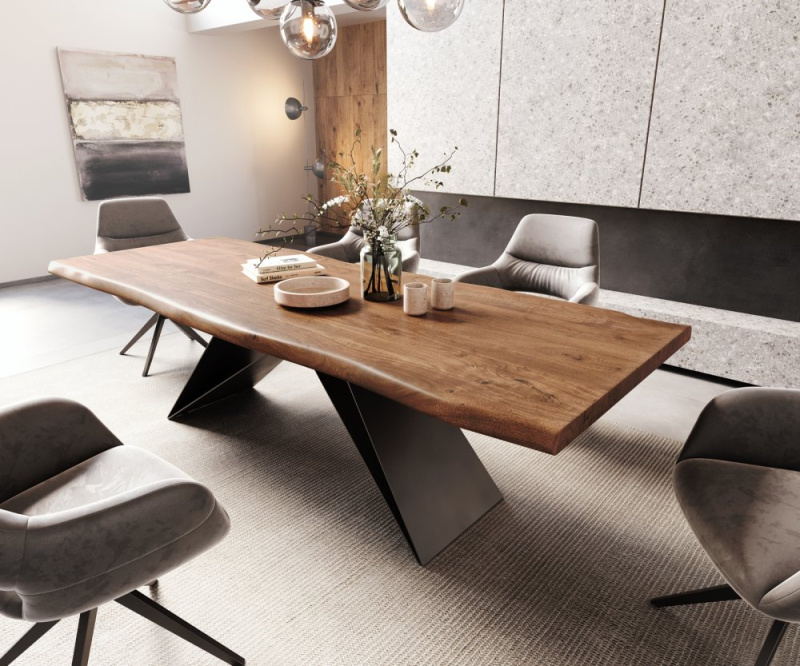 Jídelní stůl Edge 260x100 XL akácie hnědá podnož ve tvaru V plochá