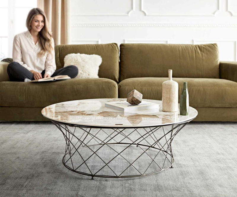 Konferenční stolek Lassina 100x100 cm keramika minas bílo-béžová