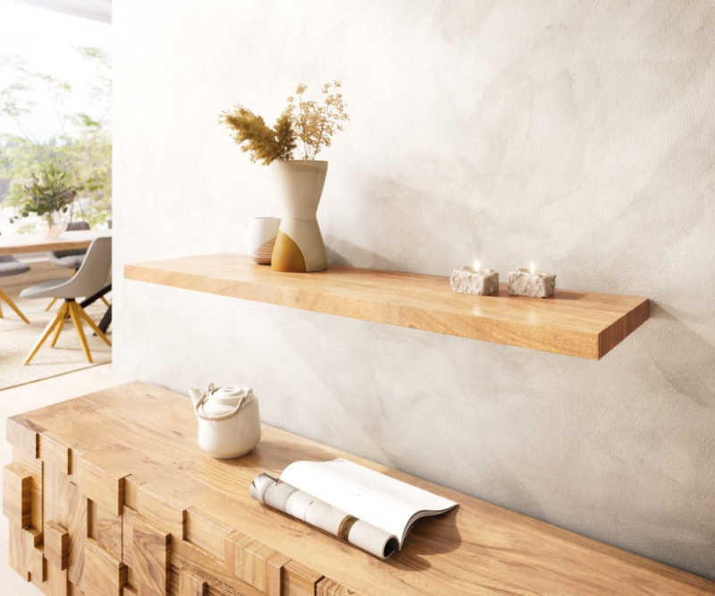 Nástěnná police Classic Edge 100 cm přírodní akácie masivní dřevo