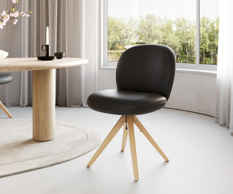 Otočná židle Nube-Flex dřevěná podnož hranatá přírodní kůže černá 180°