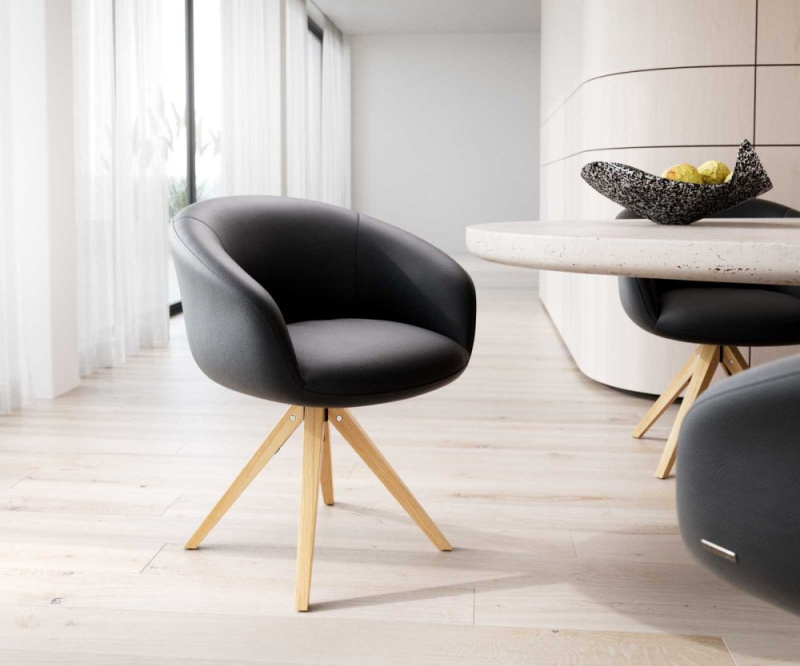 Otočná židle Vinka-Flex s područkami dřevěná podnož hranatá pravá kůže