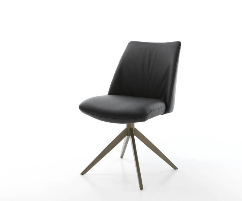 Jídelní židle Elso-Flex křížová podnož široká kov pravá kůže černá