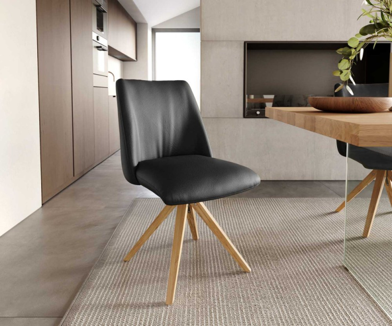 Otočná židle Elso-Flex dřevěná podnož hranatá přírodní kůže černá 180°